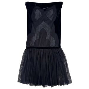 DELPHINE MURAT - VINTAGE - BLACK BANDEAU DRESS - STRETCH VELVET/METAL/TULLE - S